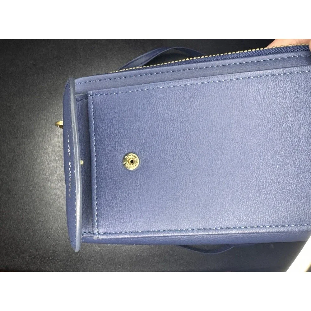 Forever Lovely Blue Crossbody Wallet Phone Purse Organizer Gold Zip Faux Leather
